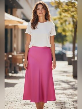 NWT.  Women's Scoop Hot Pink Satin Skirt